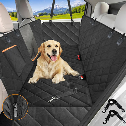 Dog Car Seat Cover for Back Seat, 100% Waterproof Dog Car Hammock with Mesh Window, Anti-Scratch Nonslip Durable Soft Pet Dog Seat Cover for Cars Trucks and SUV